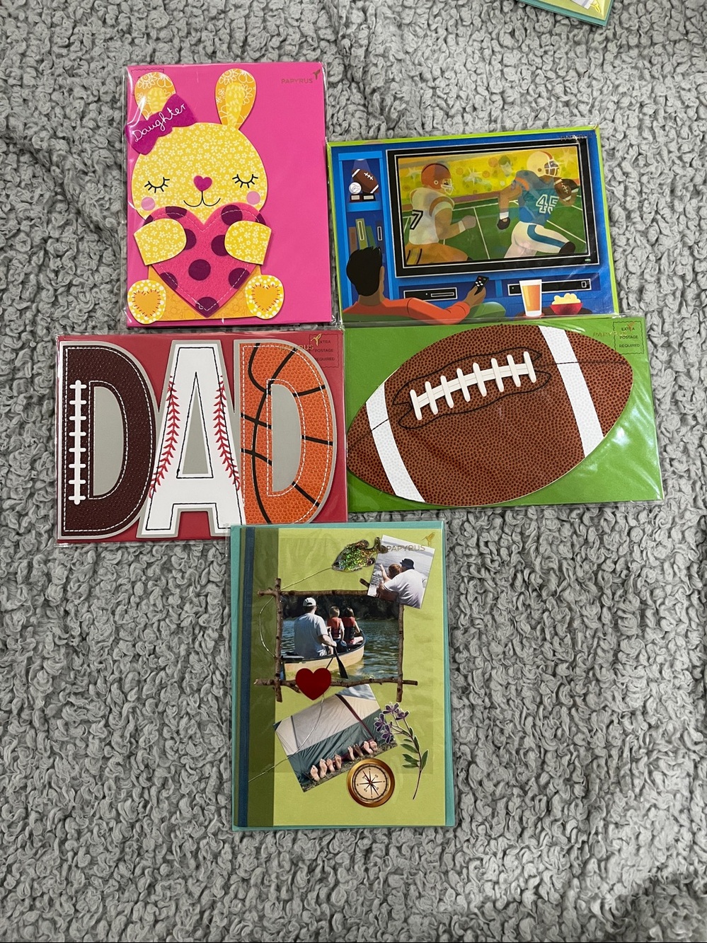 Lot of 5 Papyrus Cards (4 Fathers Day) Football Sports Fishing - (1) Girl Easter